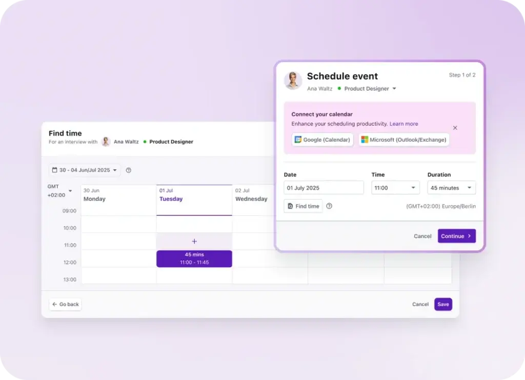 Tellent Recruitee candidate profile with tasks, notes, and interview details