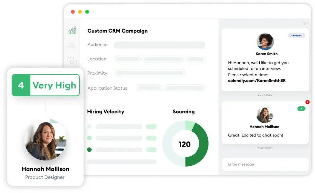 SmartRecruiters SmartOS recruiting dashboard with candidate messaging