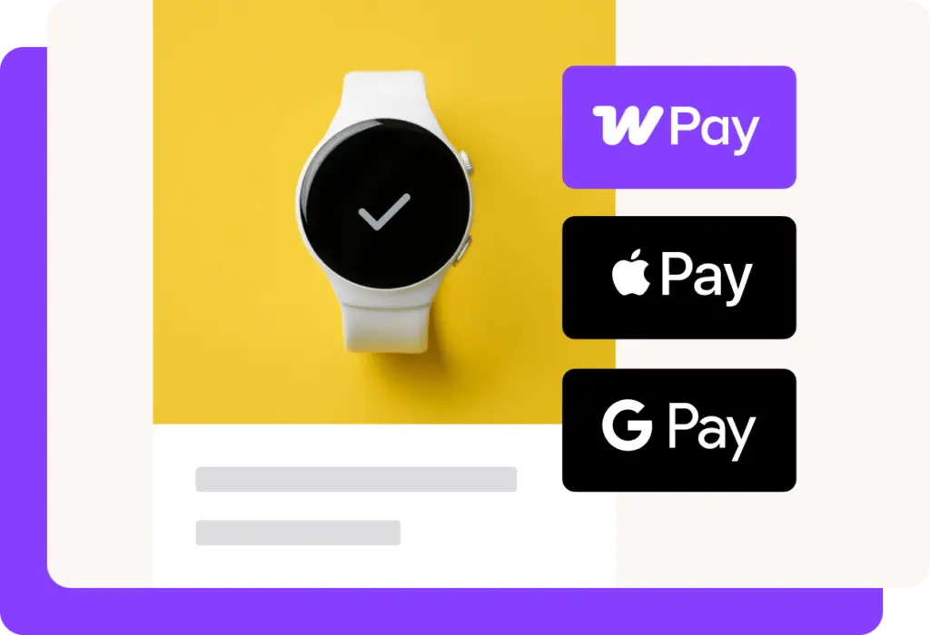 WooPayments checkout options showing WooPay, Apple Pay, and Google Pay
