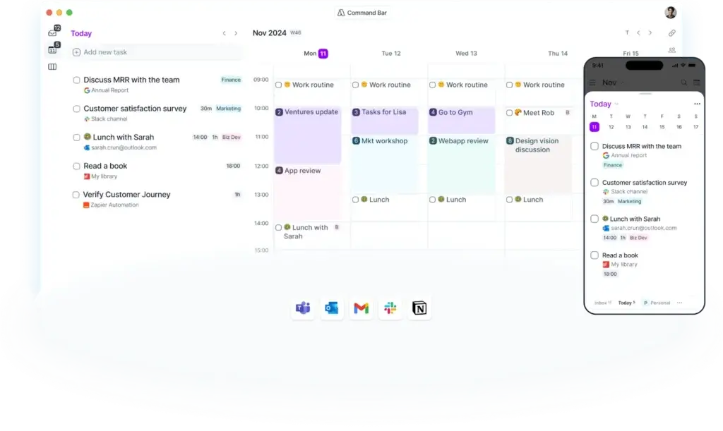Akiflow task and calendar planner shown on desktop and mobile