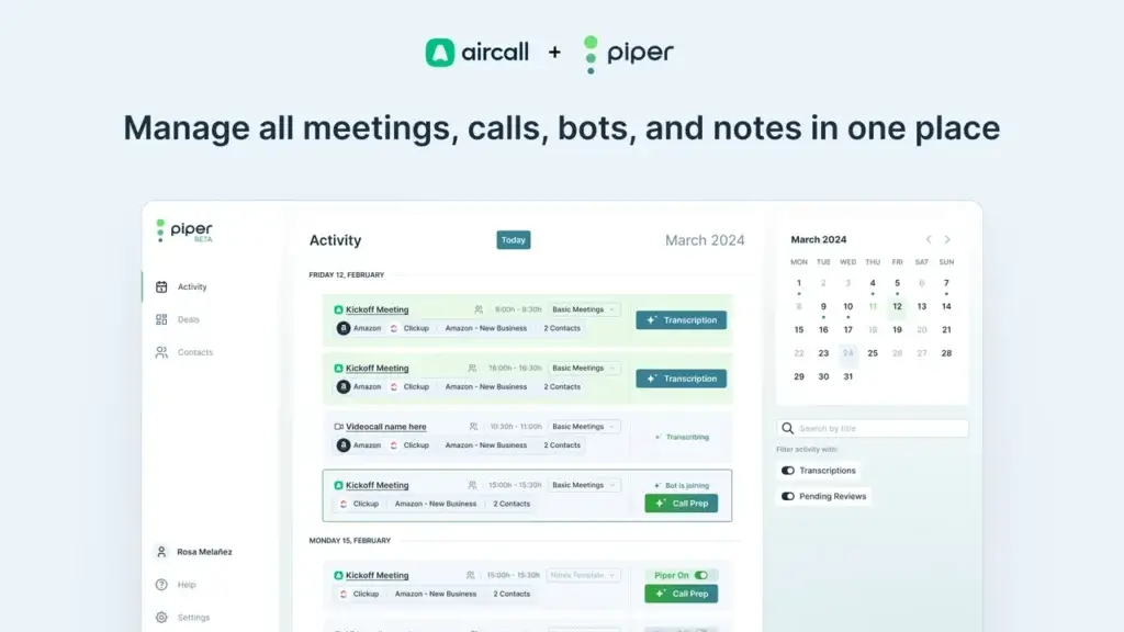 Piper AI sales activity dashboard