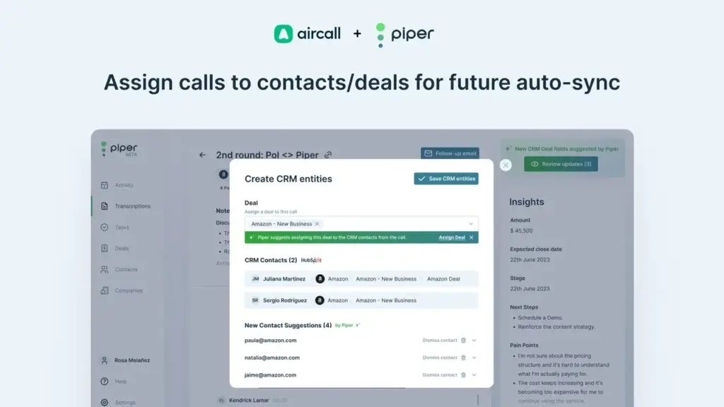 Assign sales calls to CRM deals with Piper