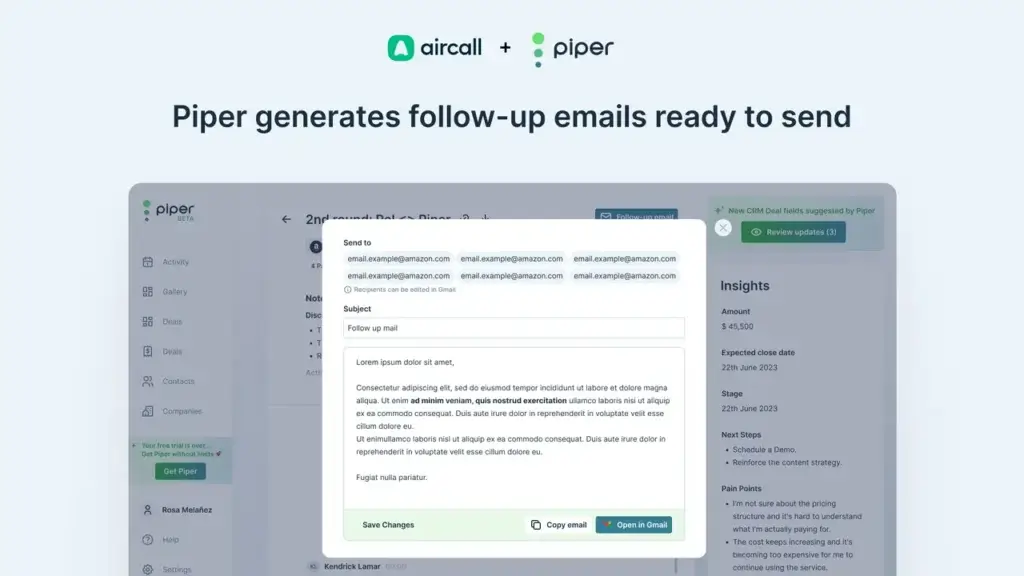 Piper AI follow-up email automation