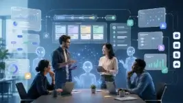 Business team using AI agents to automate work and improve productivity