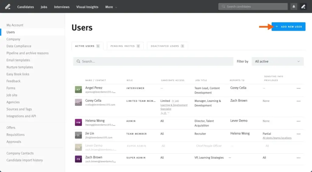 Lever user management and permissions