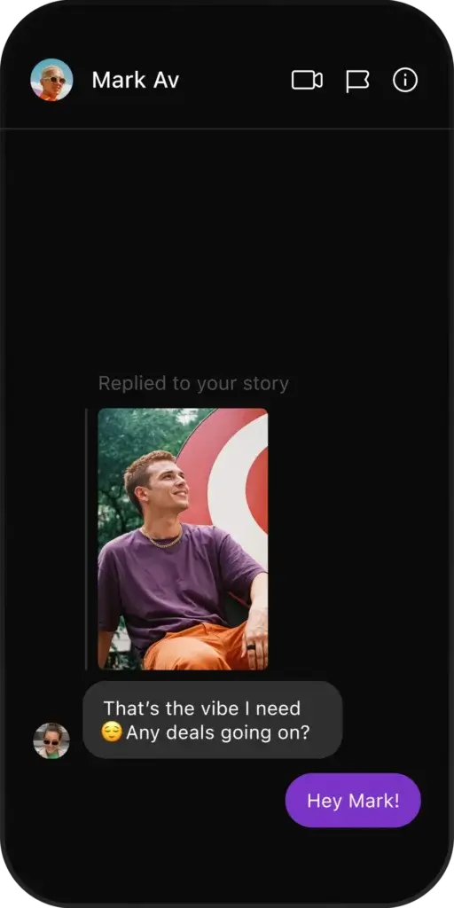 Manychat Instagram DM automation example showing an automated reply to a story response