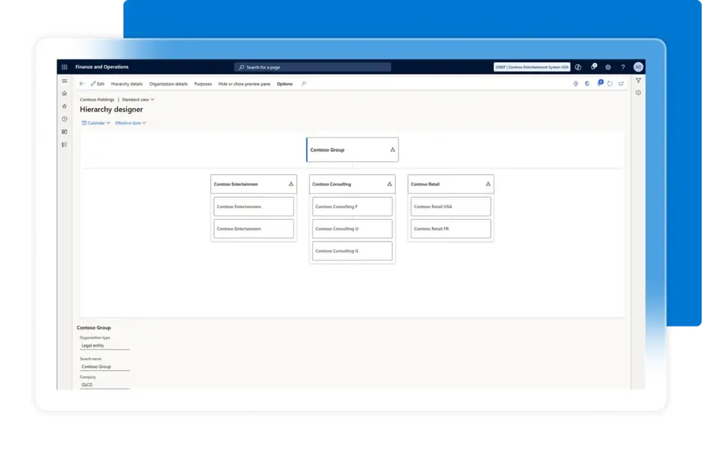 Dynamics 365 Finance and Operations hierarchy designer for legal entities