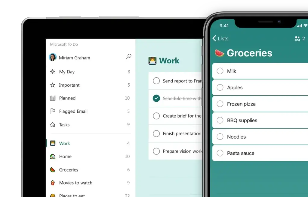 Microsoft To Do desktop and mobile task list interface