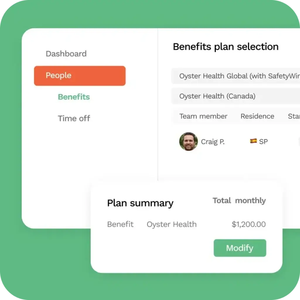 Oyster HR benefits plan selection for global employees