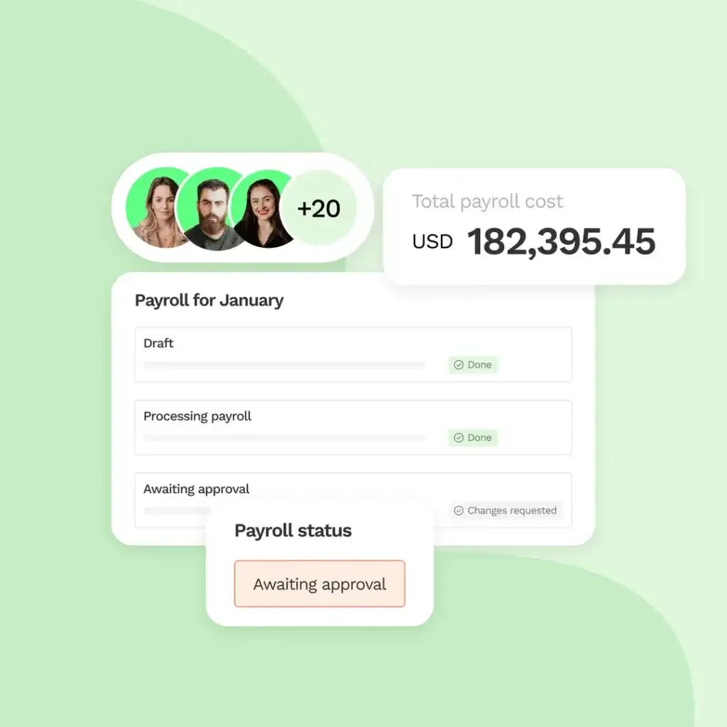 Oyster HR payroll dashboard with approval status and total payroll cost