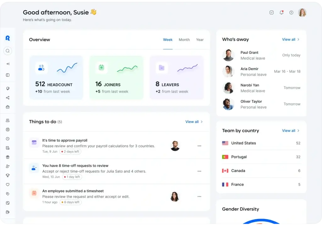 Remote.com dashboard for global HR, payroll, and team insights