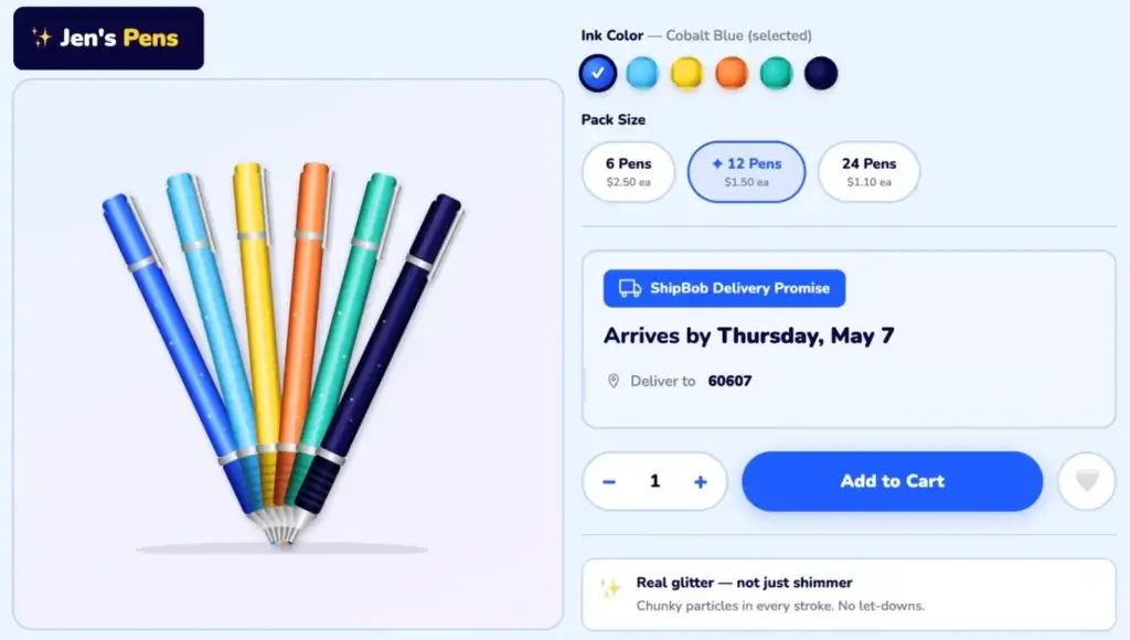 ShipBob Delivery Promise shown on an ecommerce product page with estimated delivery date before checkout