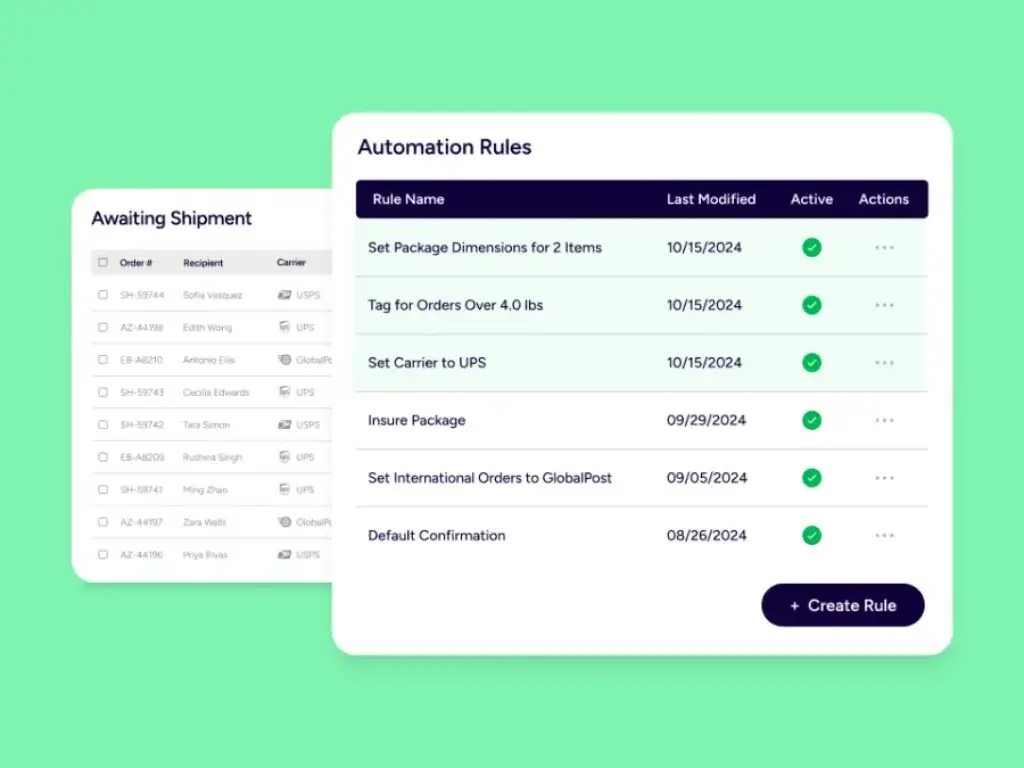 ShipStation automation rules for package dimensions, carriers, and shipping tags