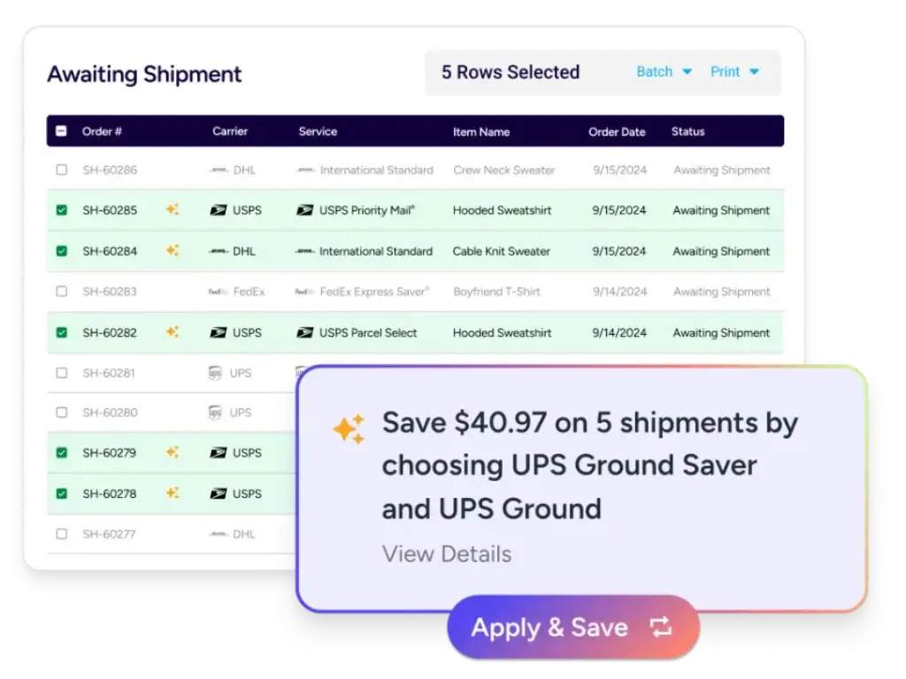 ShipStation shipping intelligence recommendation for saving on multiple shipments
