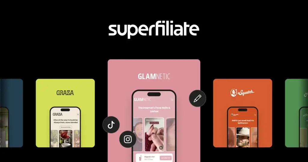 Superfiliate homepage showing creator-led storefront examples for influencer and affiliate campaigns