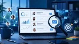 Email finder software dashboard showing professional contacts, email search, lead targeting, and prospecting analytics