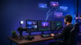 Creator managing cameras, audio, chat, and multiple live video destinations