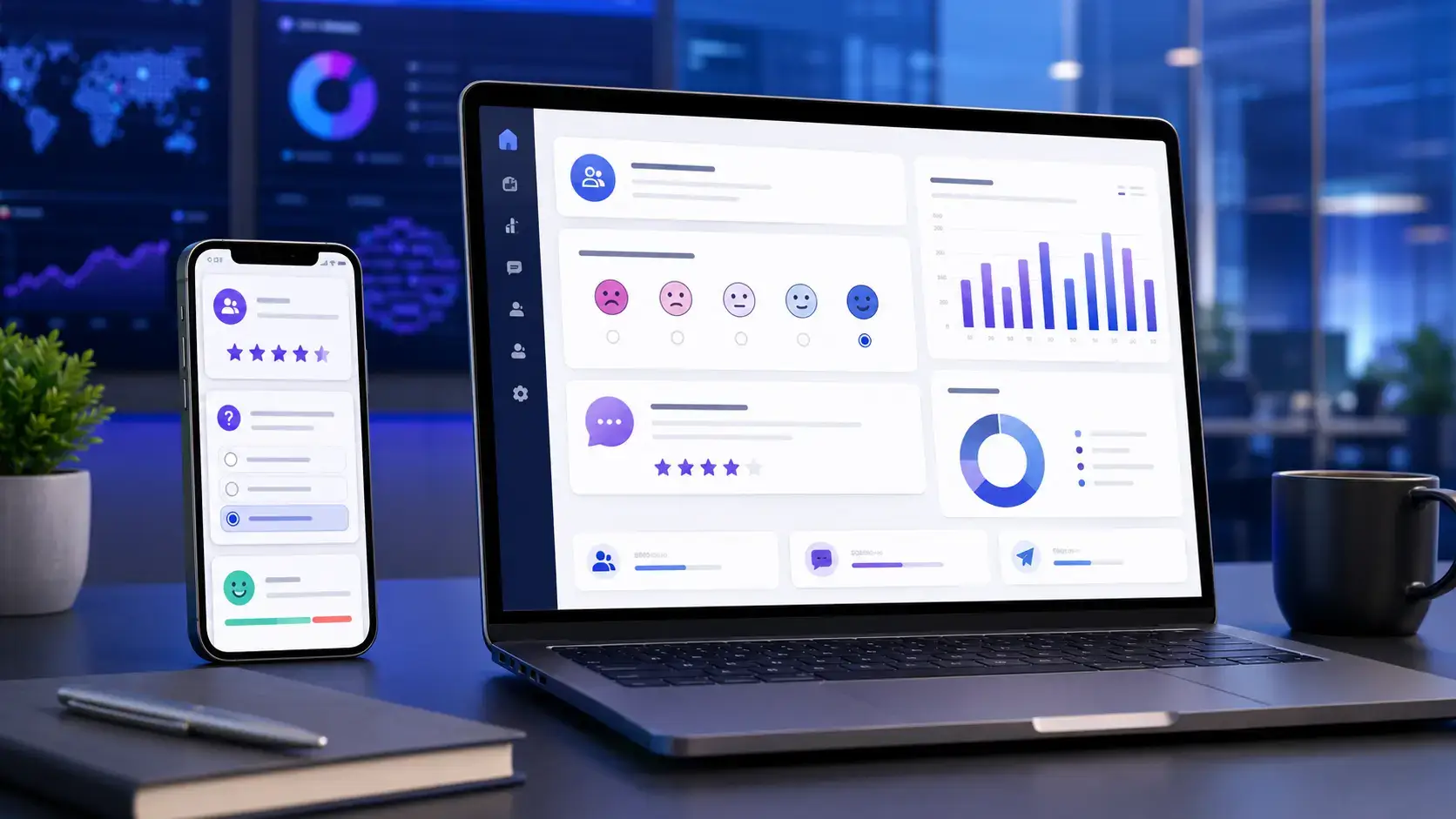 Survey tools dashboard with questionnaires and feedback analytics