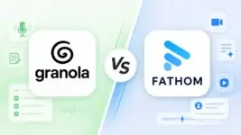 Granola vs Fathom comparison showing both AI meeting assistant logos with note-taking and recording icons
