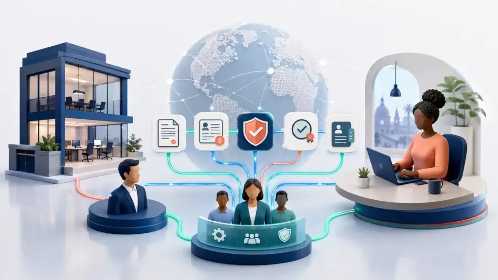 Employer of Record Services connecting an international employee with contracts, payroll, benefits, and HR administration