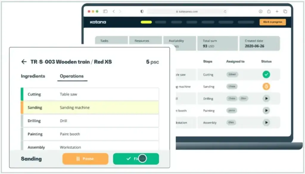 Katana shop floor task view for tracking production operations