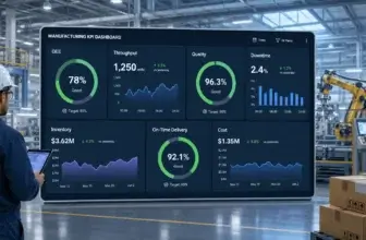 Manufacturing KPIs dashboard showing production quality maintenance and cost metrics