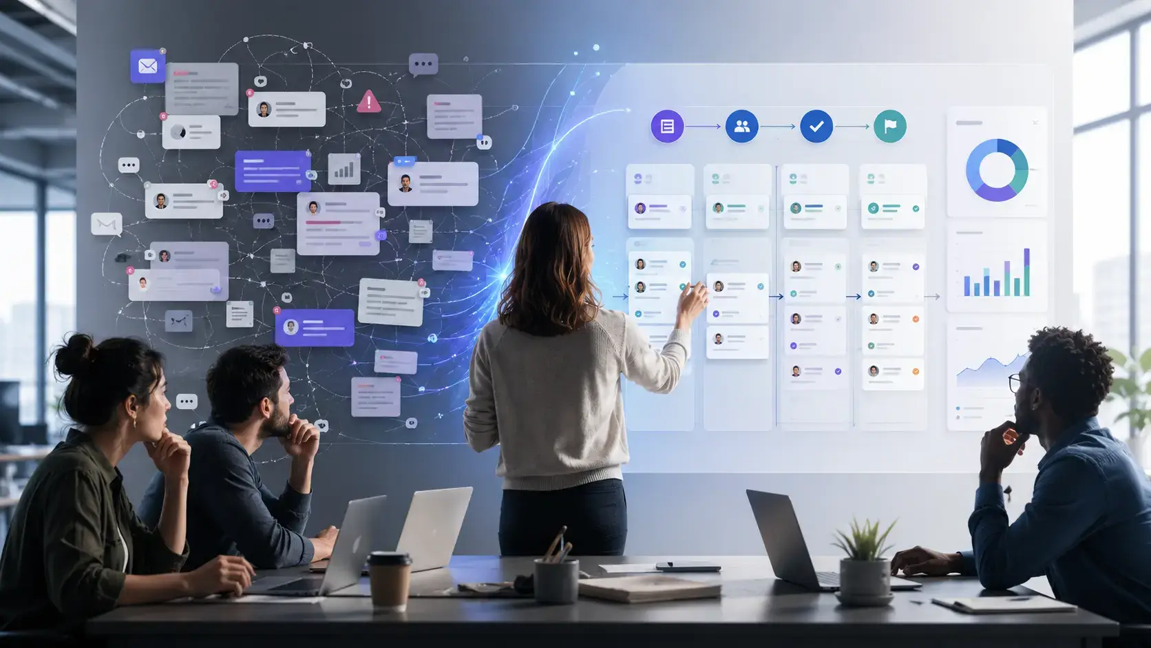 Team simplifying hidden workflow friction on a digital board