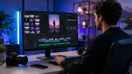 Creative professional using a video editing workspace for social and marketing content