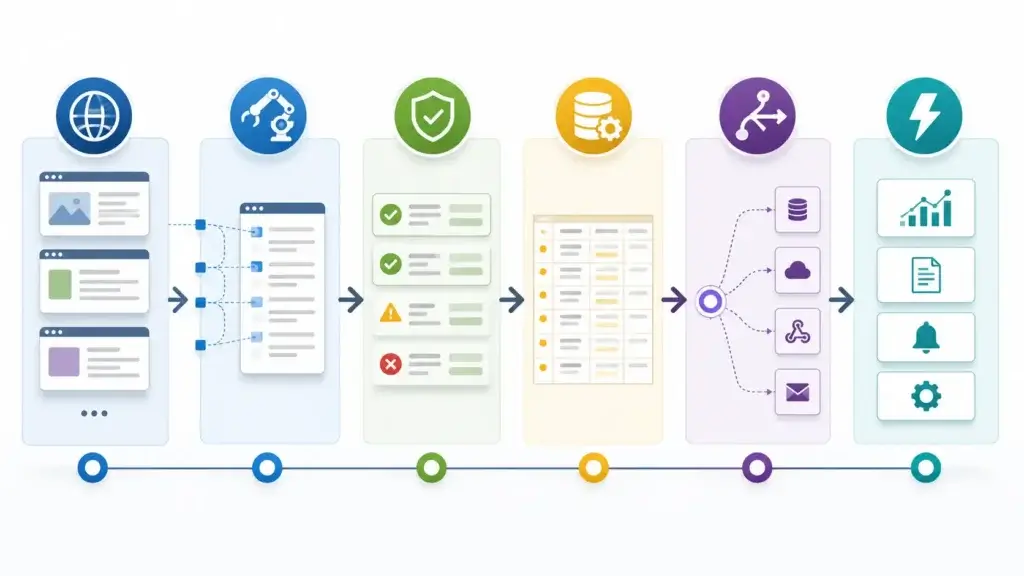 Six-stage web scraping and workflow automation process
