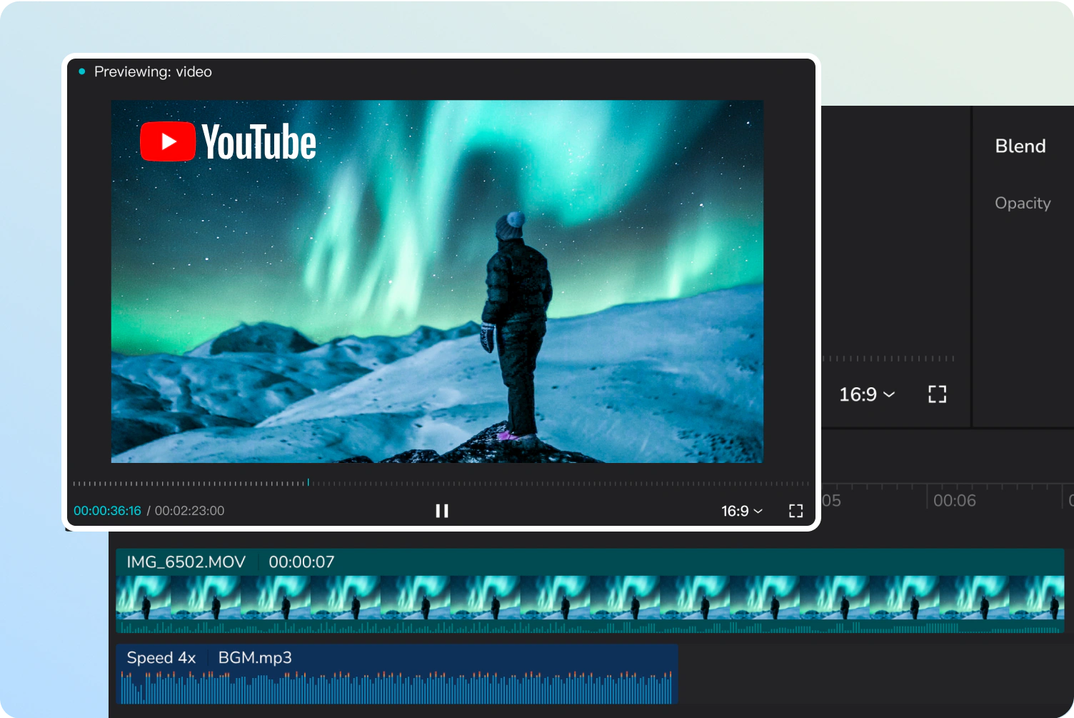 CapCut video preview and timeline with video and background music tracks