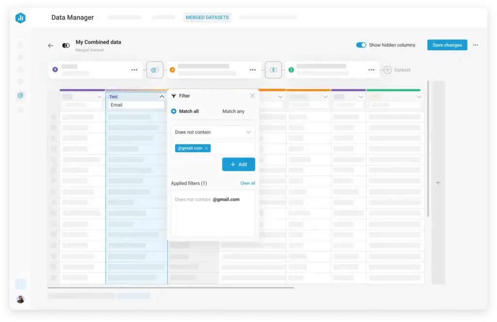 Databox Data Manager filtering columns in a merged dataset