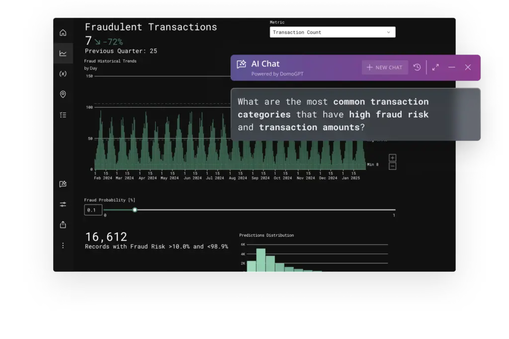Domo AI Chat analyzing fraud risk and transaction data