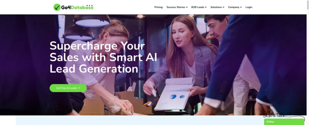 Go4Database homepage promoting AI lead generation