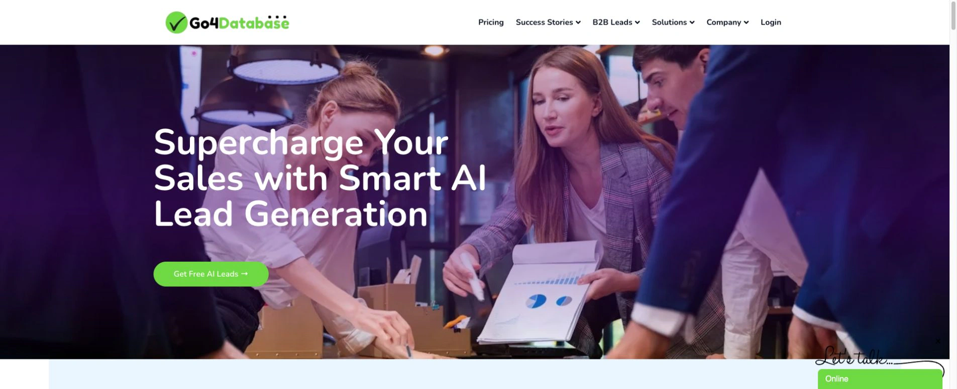 Go4Database homepage promoting AI lead generation