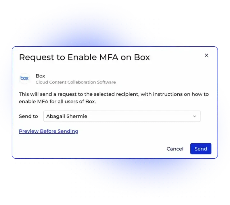 Grip Security request window for enabling MFA on Box