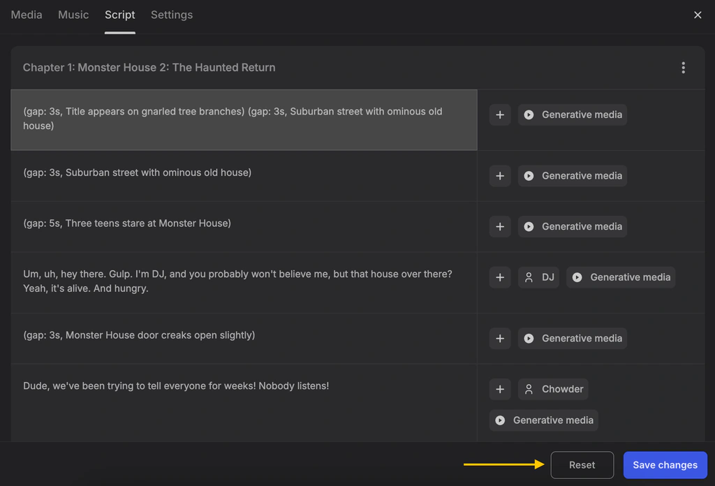 InVideo AI script editor with scenes, dialogue, and generative media controls