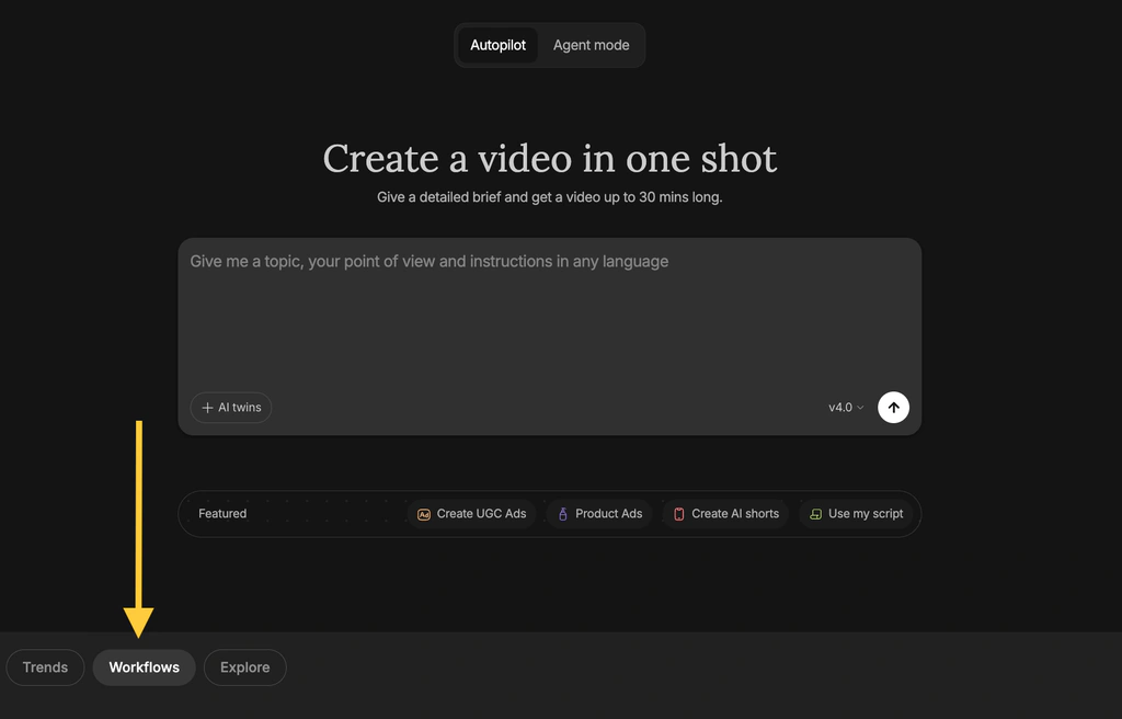 InVideo AI Autopilot prompt interface with video workflows
