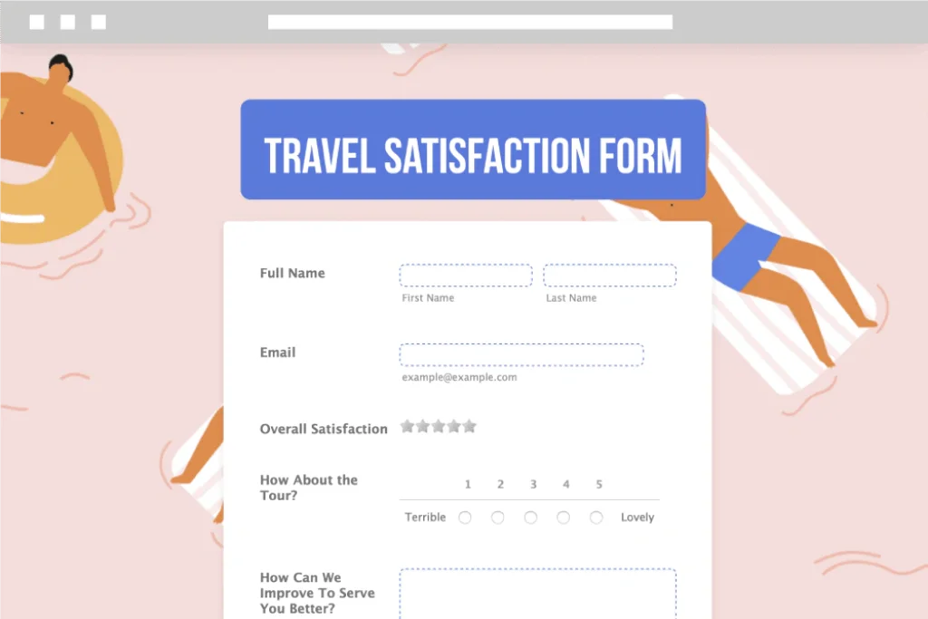 Jotform travel satisfaction form with contact fields and rating questions