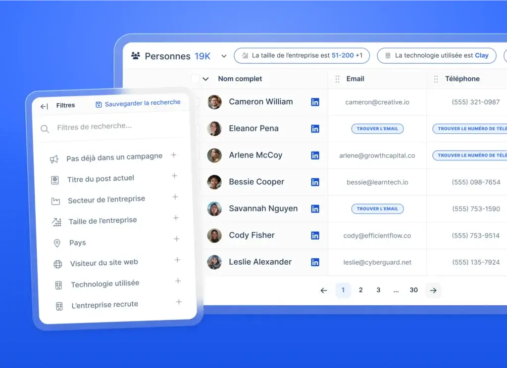 lemlist B2B lead database with company, role, location, and technology filters