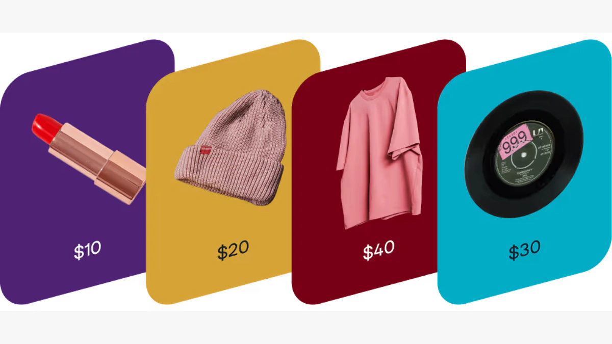 Linktree product cards showing cosmetics, clothing, and music merchandise with prices