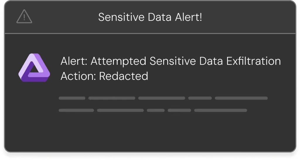 Prompt Security alert showing attempted sensitive data exfiltration was redacted