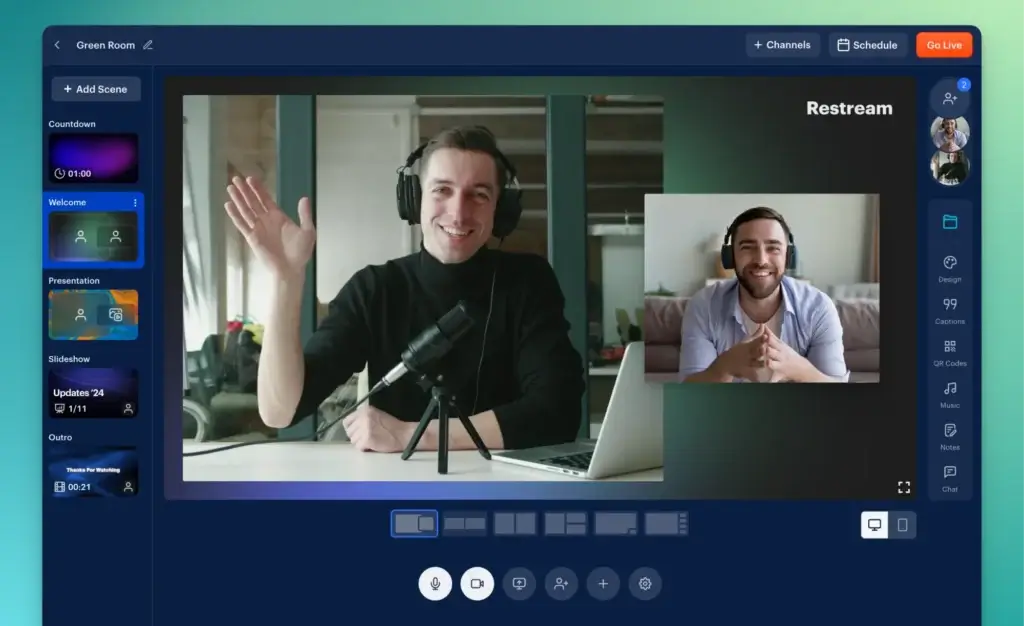Restream multistreaming workflow sending one live broadcast to X, YouTube, and Twitch