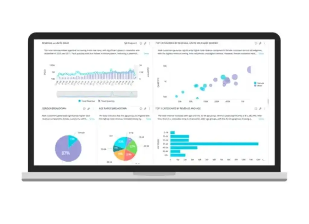 Sisense dashboard displaying customer, demographic, and revenue analytics