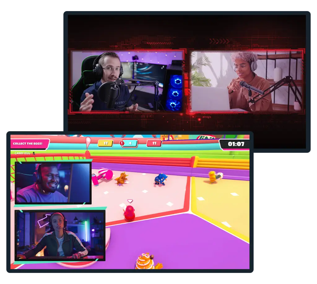 Streamlabs layouts for guest interviews and gaming streams with multiple camera feeds