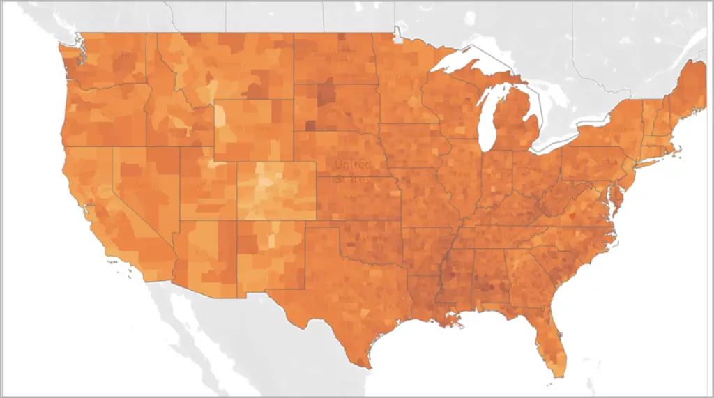 Tableau choropleth map visualizing regional data across the United States