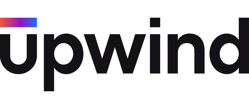 Upwind logo in black with a multicolor gradient bar