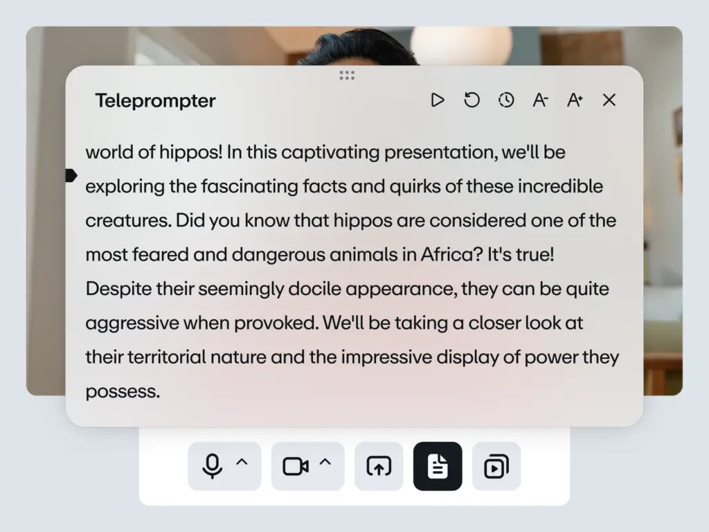 Vimeo recording interface with built-in teleprompter and adjustable script controls