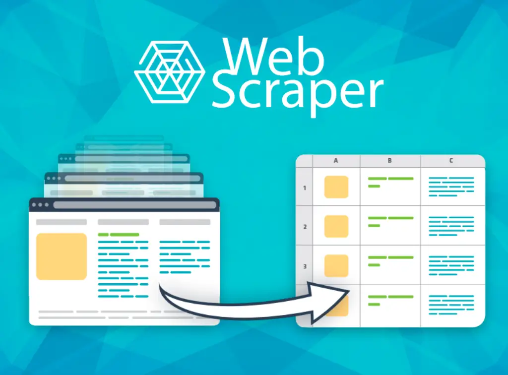 Web Scraper illustration showing website content transferred into spreadsheet columns